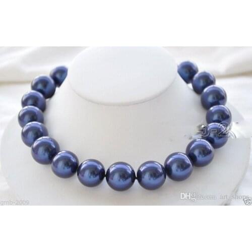 Huge 14mm Blue South Sea Shell Pearl Round new Necklace 18"AAA >Dongguan girl jewerly Store free shipping