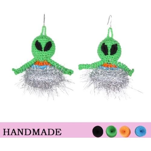 Original Hand Hook Womens Earrings Fashion Charm Interstellar Sweetheart Wave Series Green Alien UFO Saucerman Earrings