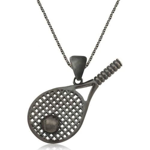 Real Silver 925 Jewelry Silver Tennis Racket Unisex Necklace