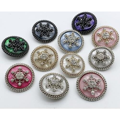 Snowflake Diamond Metal Buttons Round Diamond Cardigan Sweater Decoration Accessories DIY Clothing 2 Pcs/lot HS201011-8