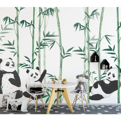 Hand-paint Chinese Cute Panda Bamboo 3d Cartoon Murals Wallpaper for Child Baby Room 3d Wall Mural 3d Cartoon Wall paper