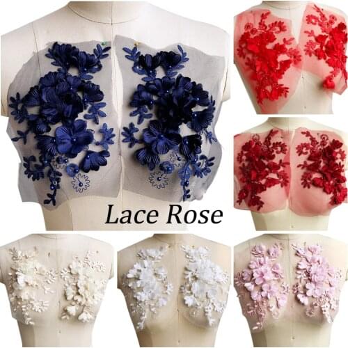 Sewing Lace Fabrics Embroidery Beaded Flower Patch Large Lace Applique For Wedding Dress Decorative Accessories