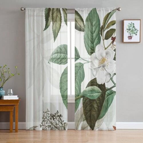 Modern Sheer Curtains Camellia Simple Summer Living Room Kitchen Childrens Room Decoration Household Chiffon Window Curtains