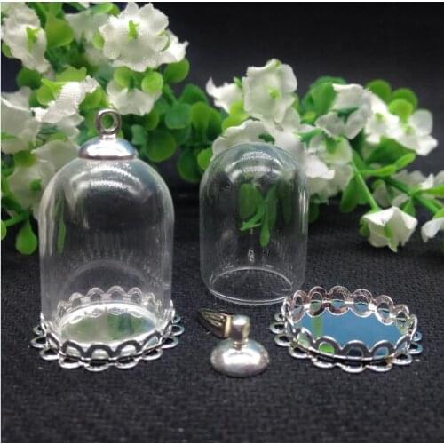 Super deal 50sets 25*18mm glass vial dome & double base metal tray vials pendant 8mm cap connector setting DIY jewelry pendant
