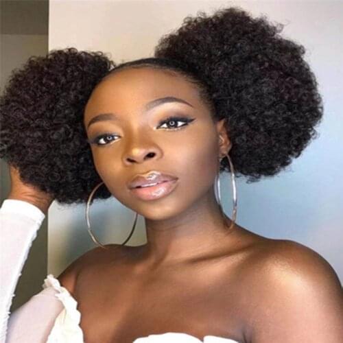 High Hair Puff Clip in Chignon Bun Hairpiece 6-8Inch Afro Kinky Curly Synthetic Drawstring Ponytail Hair Extensions Alibaby