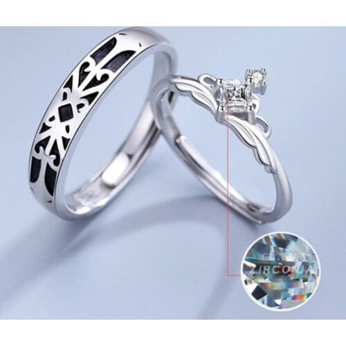 High Quality Korean Fashion Princess&Knight Lovers Couple Rings Crown CZ Stones Wedding Engagement Ring Sets