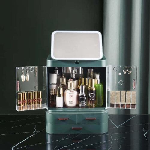Online celebrity cosmetics storage box led mirror desktop skin care finishing dustproof shelf large capacity drawer
