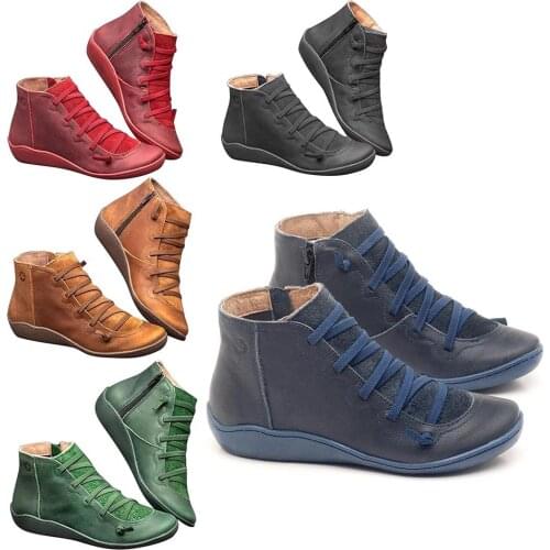 2019 Arch Support Boots Women Damping Soft Comfortable Flat-Bottomed Boots Leather Zipper Ankle Boots Women Shoes Botas Mujer