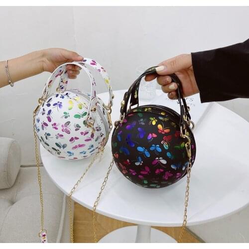Women Letter Laser Printing Crossbody Bags Personality Butterfly Basketball Bag Female Soft Pu Leather Messenger Bag Chain Purse