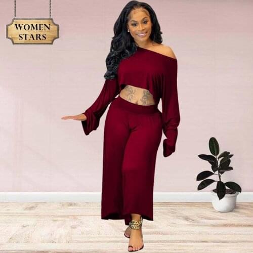 New Pants Sets Two Piece Set Women Long Sleeve Crop Top Wide Leg Trousers Fashion Streetwear Fall Clothes Wholesale Dropshpping