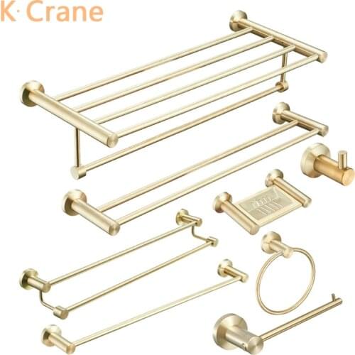 Gold Bathroom Accessories Wall Mount Bath Towel Shelf Stainless Steel Toilet Brush Rack Roll Paper Hanger Soap Holder Towel Ring