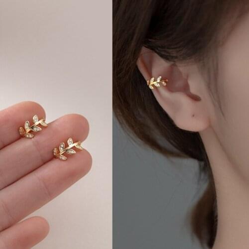 1 Pair Clear CZ Leaf Clip Earrings For Women Girl Without Piercing Hypoallergenic 925 Sterling Silver No Ear Hole Charm Jewelry