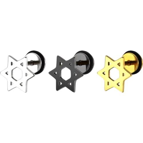 1 Pair Surgical Steel Ear Studs Star of David Piercing Earrings Women Men Earings Religious Stud Earring