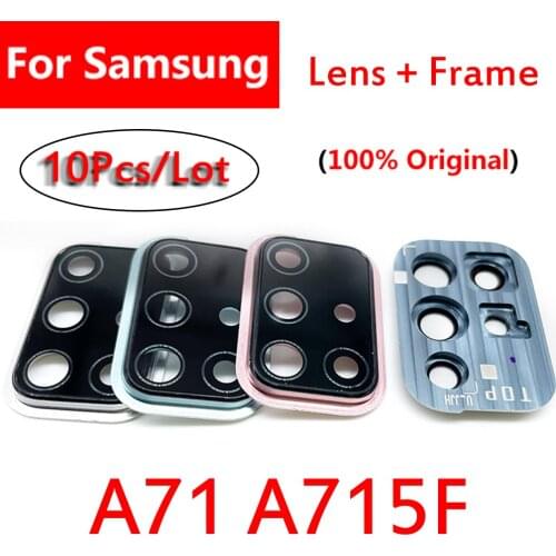 10Pcs，100% Original New For Samsung Galaxy A71 A715 A715F Back Rear Camera Glass Lens Circle Cover Frame Holder +Tool