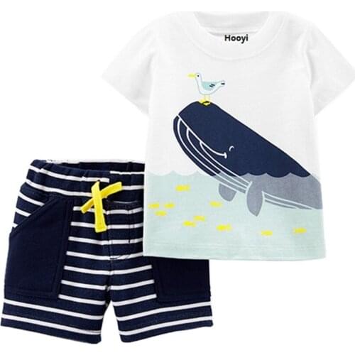 2019 Baby Boy Clothes Suit Humpback Whale T-Shirts Striped Shorts Pants Sea Children Outfit Summer Cotton Jumpsuit Sets 0-2 Year