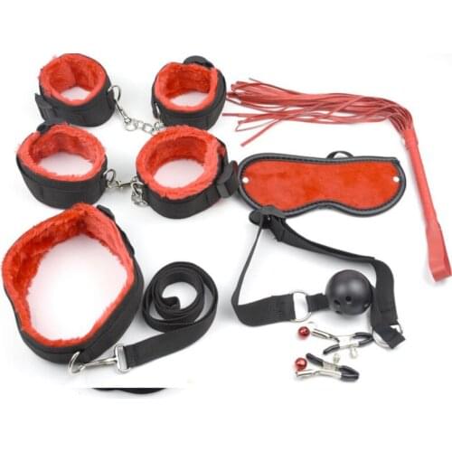 7 in 1 Restraint Bondage Sex Toys Plush Cuffs Strap Whip Rope Adult Sex Game Toy Exotic Accessories