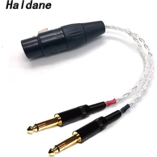 Free Shipping Haldane 4-pin XLR Female Balanced to Dual 1/4 6.35mm Male TRS Audio 8 cores Silver Plated Upgrade Cable