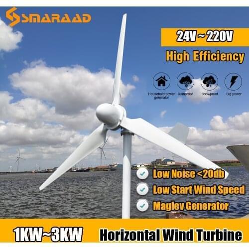 Free Energy 1KW 2KW 3KWWindmill Horizontal Wind Turbine Generator 24-220v Low Rpm High Efficient Home Use Project Farm Boat