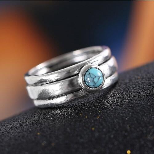 Bohemian Natural Stone Rings For Women Men Vintage Silver Turquoises Finger Rings Fashion Party Wedding Jewelry Accessories