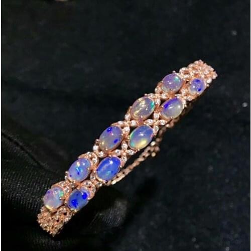 Shilovem 925 sterling silver opal link bracelet fine jewelry sport party new women gift fine 4*6mm xhfsz040601ago