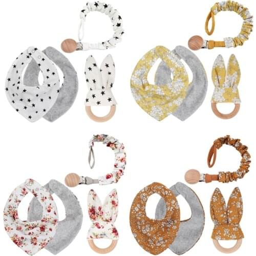 Baby Bib Set 2020 New Baby Gift Pacifier Chain Clips & Bibs &Baby Teether Cotton Baby Stuff Feeding Accessories Set