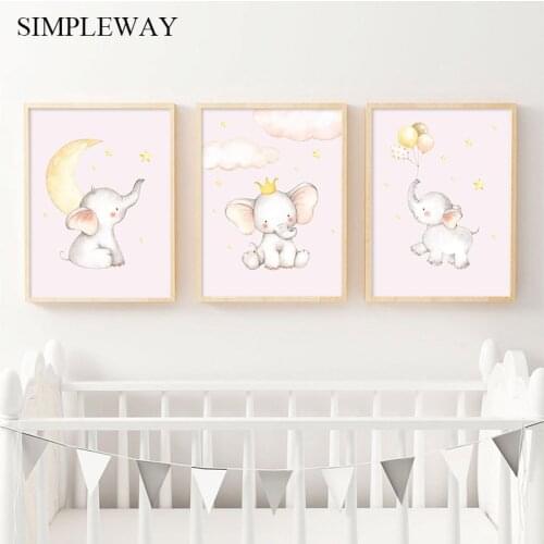 Child Poster Baby Nursery Wall Art Canvas Print Cartoon Animal Elephant Balloon Painting Nordic Kids Bedroom Decoration Picture