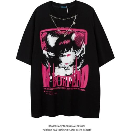 American High Street Short Sleeve T-shirt Mens Women Lovers Anime Printing Loose Punk Stylish Hip Hop Streetwear Tshirt Plus