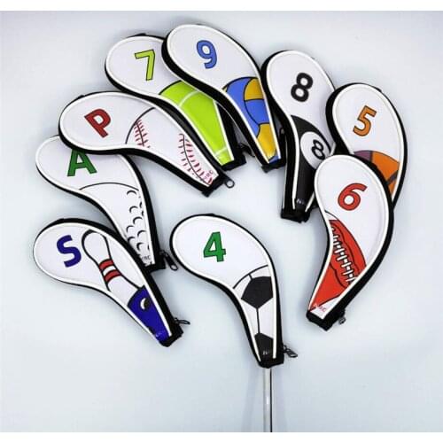 Zipper Golf Irons Headcovers With Balls Pattern Printing Golf Iron Cover Set #4-9PAS For Men Women