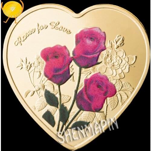 "I LOVE YOU" 999 gold Red Roses Heart-shaped Love Coins Collectibles Love Confession Marriage Memorial Gifts A Token of Love