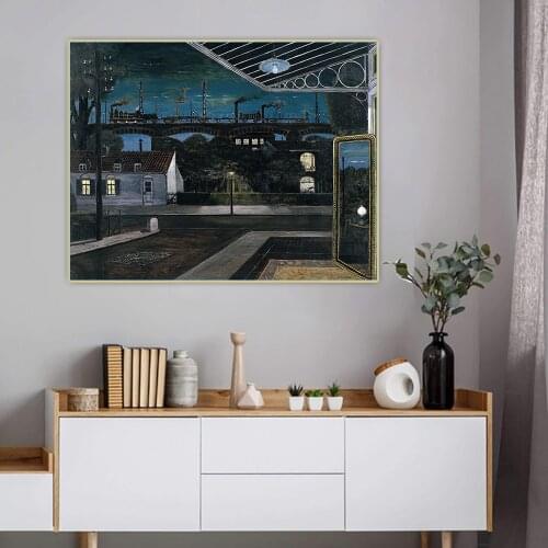 Citon Paul Delvaux《The Viaduct,1963》Surrealism Canvas Oil Painting Artwork Poster Picture Background Wall Decor Home Decoration