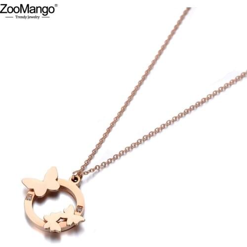 ZooMango Original Design Stainless Steel CZ Crystal Butterfly Choker Necklaces For Women Chic Charm Pendant Necklace ZN19212