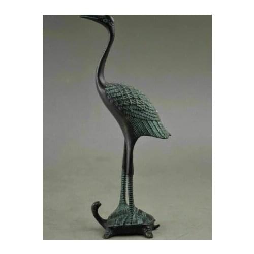 Collectible Vintage Bronze Crafted Sculptures Crane Standing On Turtle