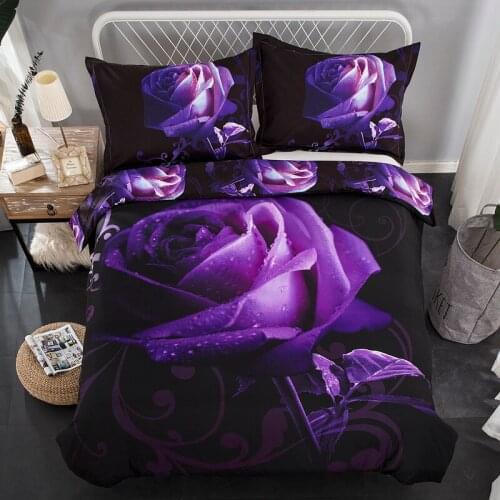 Purple Flower 3D Print Rose Comforter Bedding Set Queen Twin Single Duvet Cover Pillowcase Home Luxury Bedclothes Scenery Roman