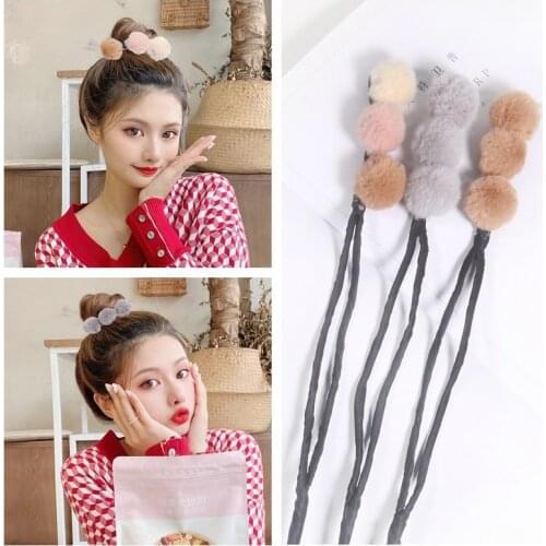 Korean Slob Fluffy Ball Hairdresser Tool Cute Pompon Ball Princess Headwear Elastic Hair Bands Kids Girls Headdress Hairpin