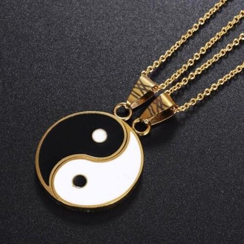 2 Pieces/set Yin and Yang Pendant Personality Puzzle Trend Pendnat Necklace for Couple Birthday Gift