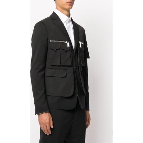 Mens new autumn mens new fashion personality large size multi-pocket bag slim casual jacket coat