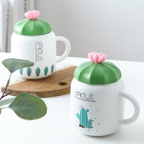 Nordic cactus small fresh simple mug with lid ceramic cup childrens office coffee cup home