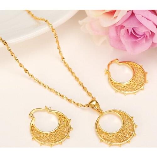 Small Size Ethiopian set Jewelry Necklace Earrings Kids 24K Real Yellow Solid Gold GF Eritrea Habesha for Girl Africa Sets