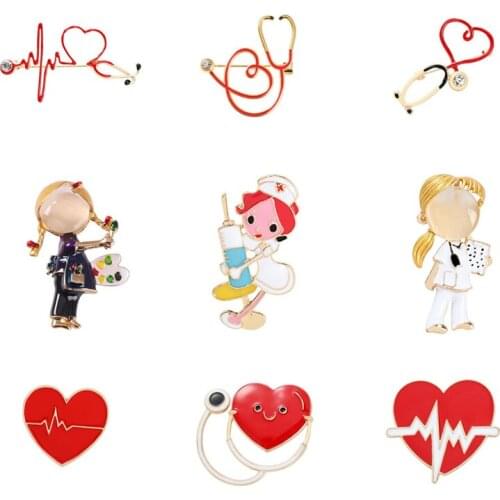 Medical Supplies Lapel Pins Fashion Cartoons Nurse Avatar Enamel Badges Women Stethoscope And Electrocardiogram Brooches Jewelry