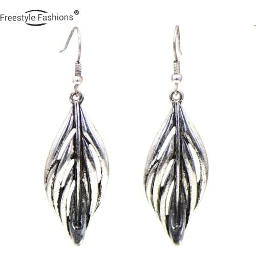 Fashion trendy Leaf shape Zinc alloy drop earrings for women