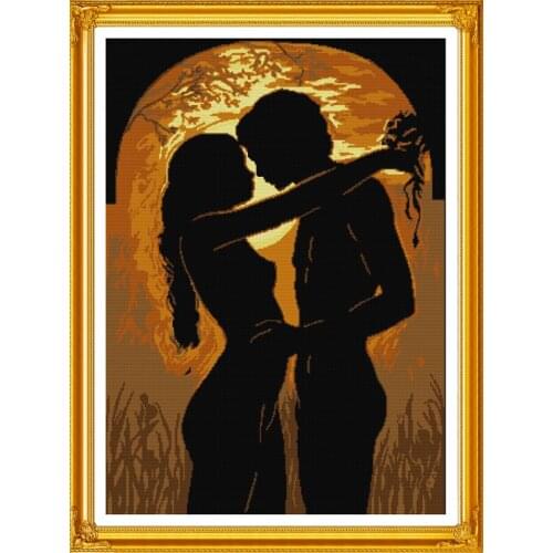 The young couple in the moonlight cross stitch kit people 14ct 11ct count canvas stitches embroidery DIY handmade needlework