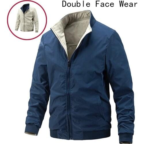 2021 New Double Face Wear Jackets Men Casual Simple Solid Color Slim Fit Coat Men Autumn Fashion Stand Collar Cargo Mens Jacket