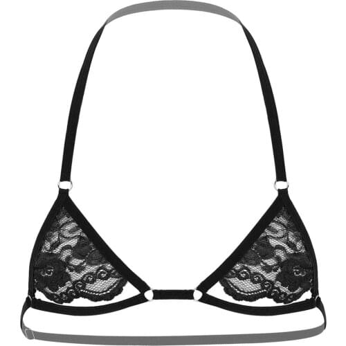 Sissy Mens Lingerie Bras Top Erotic Sissy Lace Halter Neck Nipple Adjustable Spaghetti Straps Wire-free Unlined Mini Bra Tops