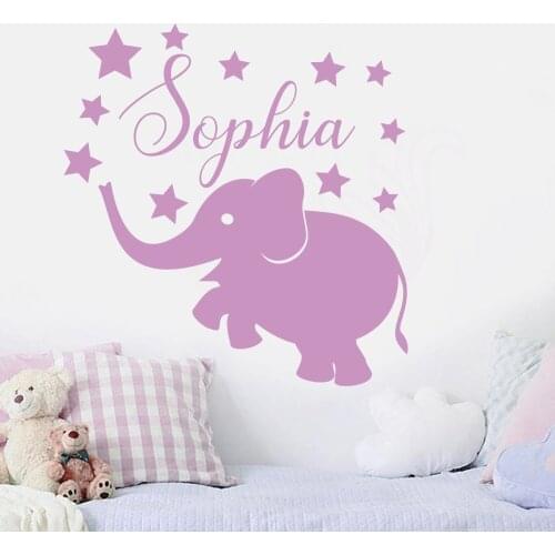 Elephant Name Wall Decal Personalized Baby Girl Boys Name Wall Sticker for Kids Rooms Home Decoration Stickers Poster DIY G104