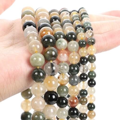 Natural Rutilated Quartz Beads Hair Crystal Agate Round Loose Spacer Bead For Jewelry Making DIY Bracelets Accessories 6/8/10MM