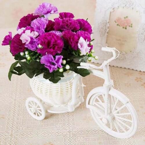 Cheaper Rattan Bike Vase with Silk flowers Colorful Mini Rose flower Bouquet Daisy Artificial Flores For Home Wedding Decoration