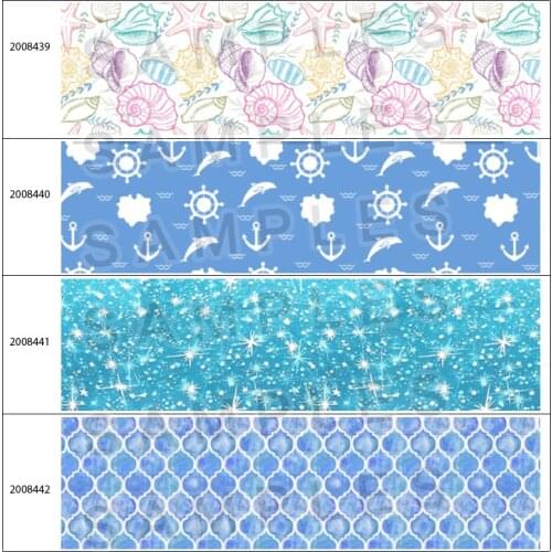 New Sea Pattern Printed Grosgrain/Satin Ribbon 5 Yards 25mm/38mm/50mm/75mm for Hair Bow Party Decoration 200843 200844