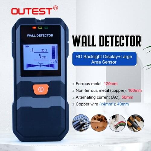 OUTEST Digital Wall Detector Metal Objects Steel Wire Copper Tube Finder Depth Ferrous Metal depth 120mm With Backlight Screen
