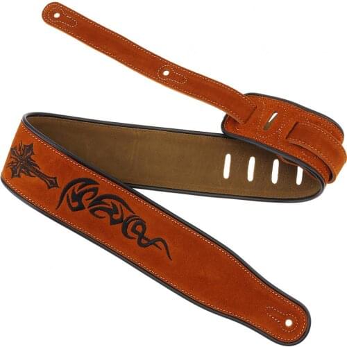 Genuine Leather Cow Suede Guitar Strap Pattern Embroidery 7cm Widen with Antifriction Design for Acoustic Electric Bass Guitar