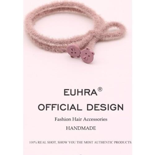 Sempli 6 Colors Plush Elastic Hair Bands Two Bears Head High Elasticity For Women Girls Hair Band Kid Children Rubber Band